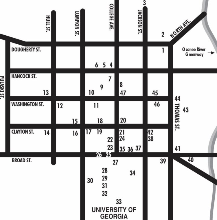 This tour would take a good part of a day with stops at museums for lunch, and rest. Downtown Athens Self Guided Tour Historic Athens Welcome Center